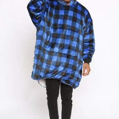 Printed Adult Hoodie - Check-Blue/Black