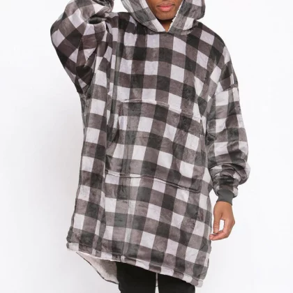 Printed Adult Hoodie - Check-Grey/Charcoal