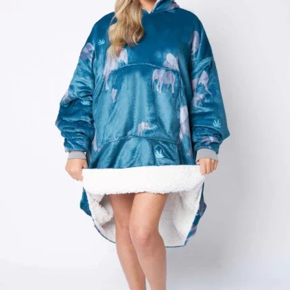 Printed Adult Hoodie - Elephant-Teal